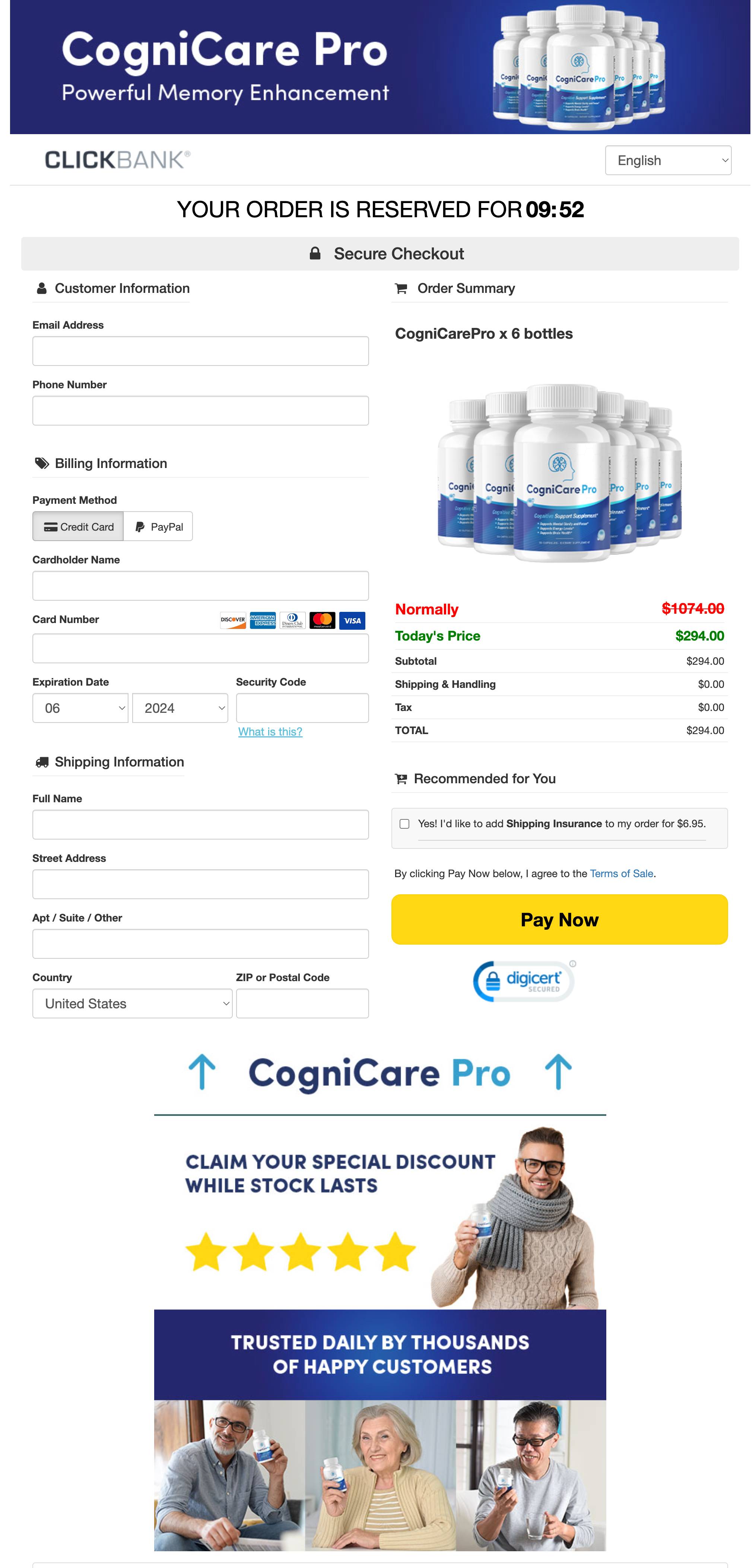 CogniCare Pro Official Website Secure Order Page